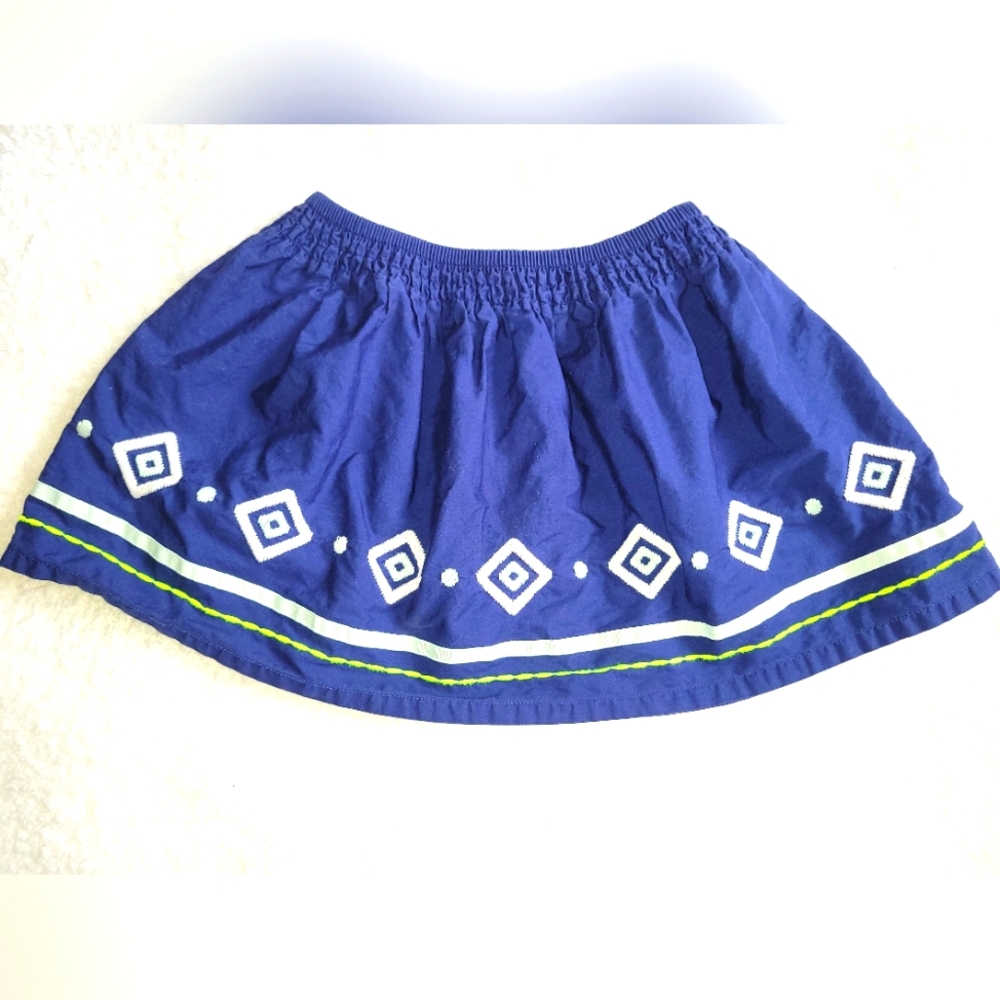 Gymboree Blue Safari Geometric Patterned Embroidered Full Cotton Skirt Girls 7